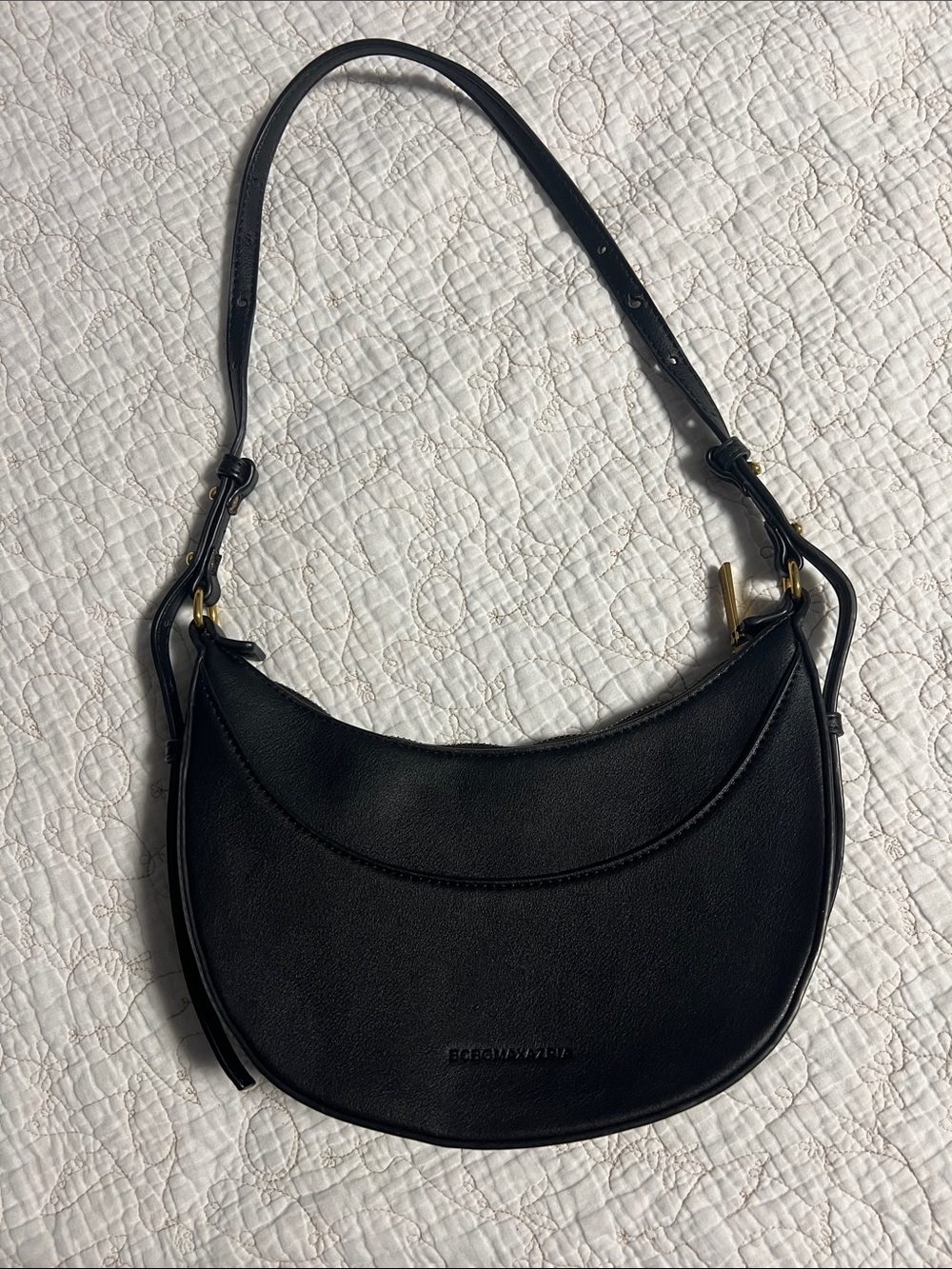 BCBGMaxAzria Black Crescent Shoulder Bag with Gold Hardware